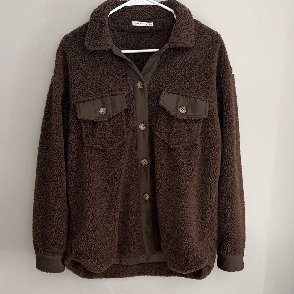 Staccato Chocolate Button-Down Fleece Sherpa  Shirt jacket. Size M.
